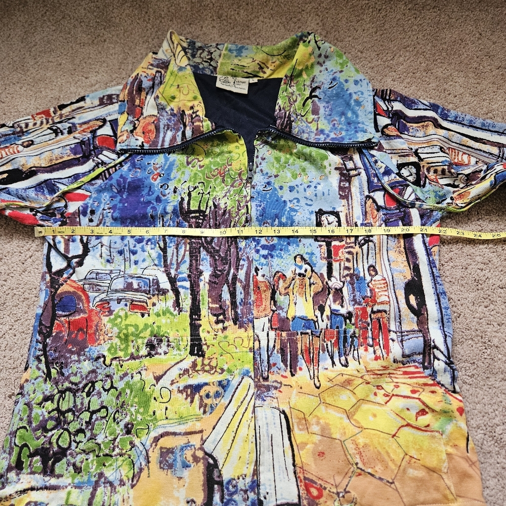 Michael Leu Large Multicolor Abstract Art Long Sleeve City Streets Jacket Colors - Picture 6 of 9